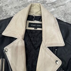 Black leather jacket with ivory lapels - moto jacket